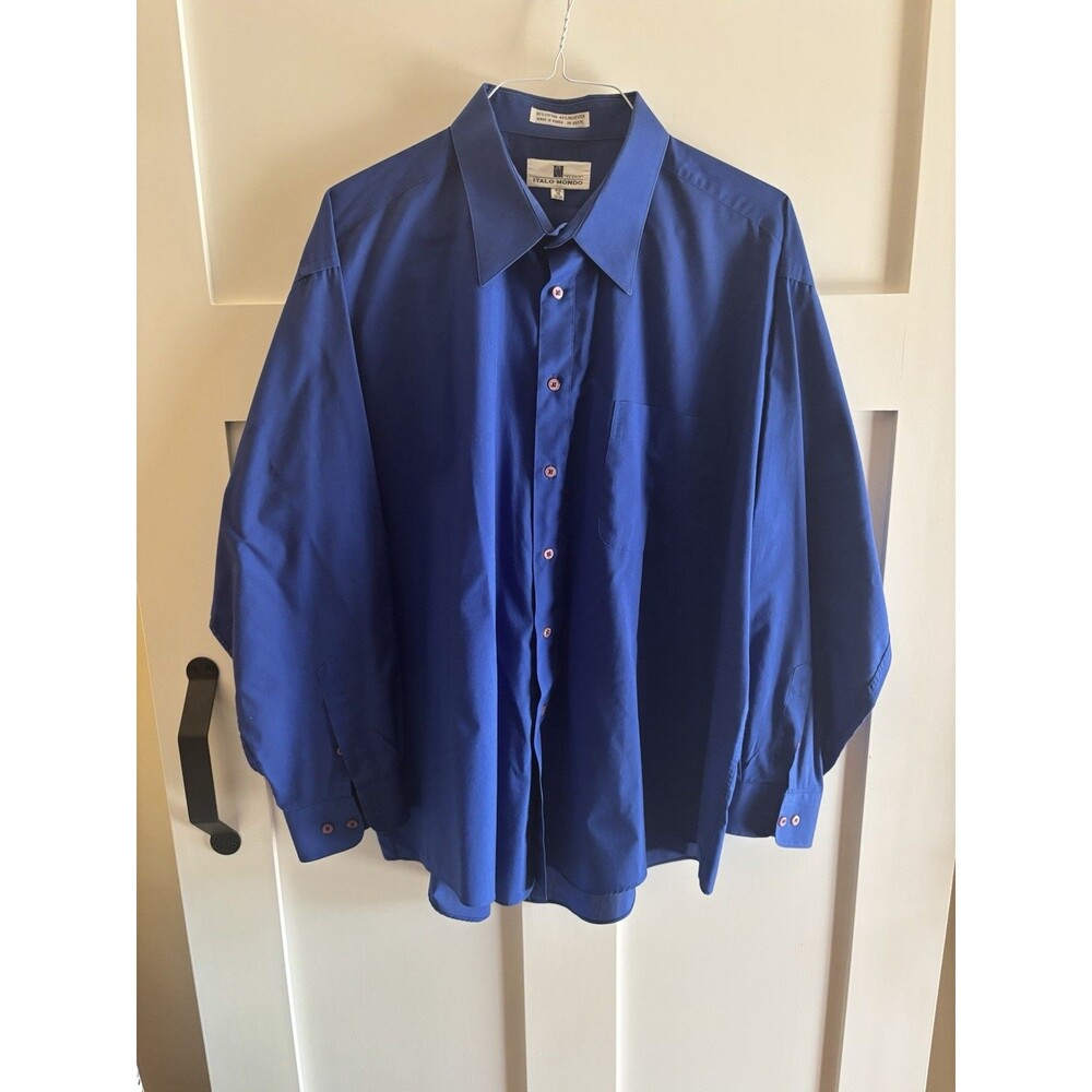 Italo Mondo Blue Button-Up Dress Shirt Men’s Big 18 (34/35) Cotton Blend Classic